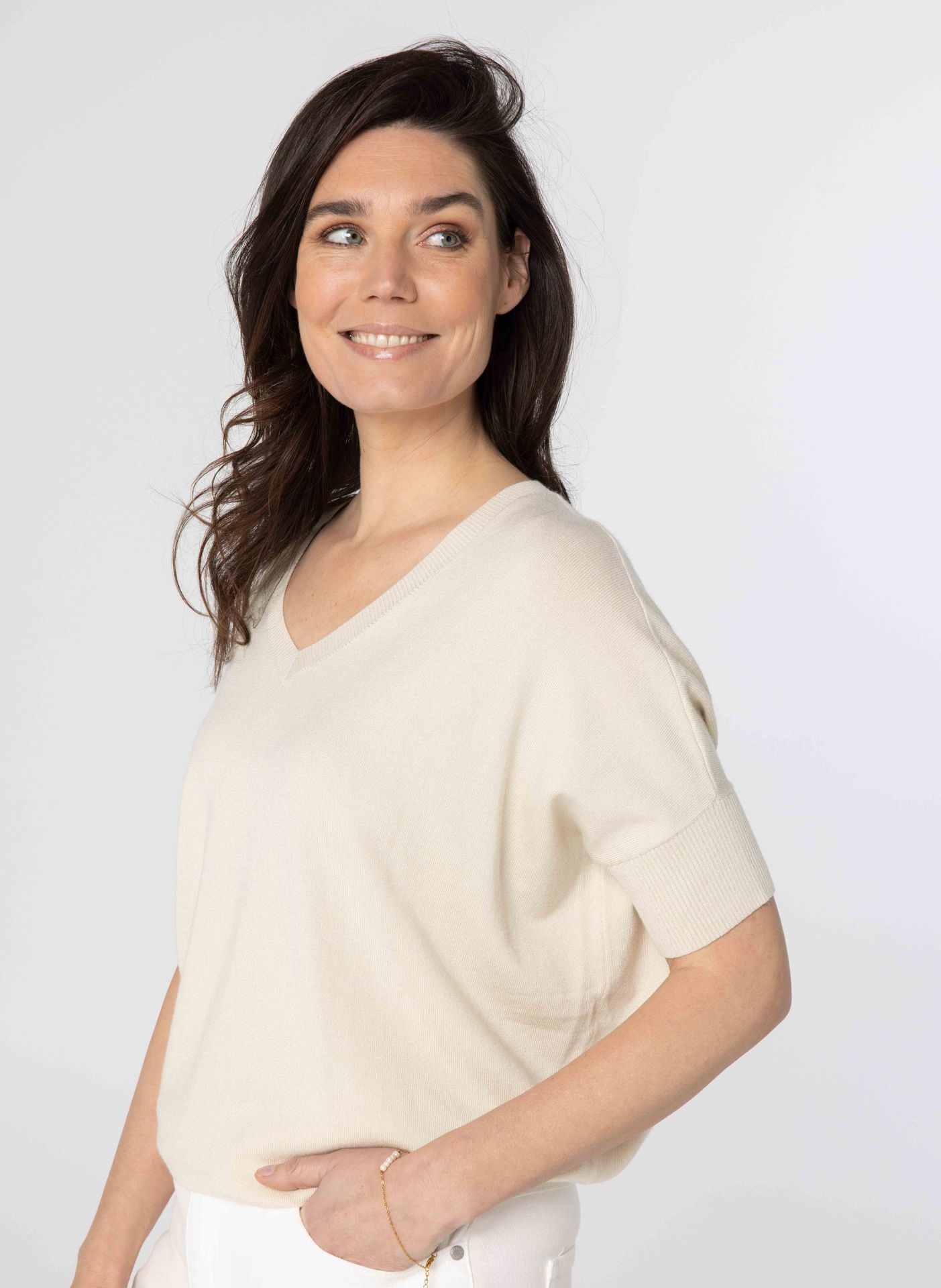 Norah Beige trui met korte mouwen light sand 212264-111