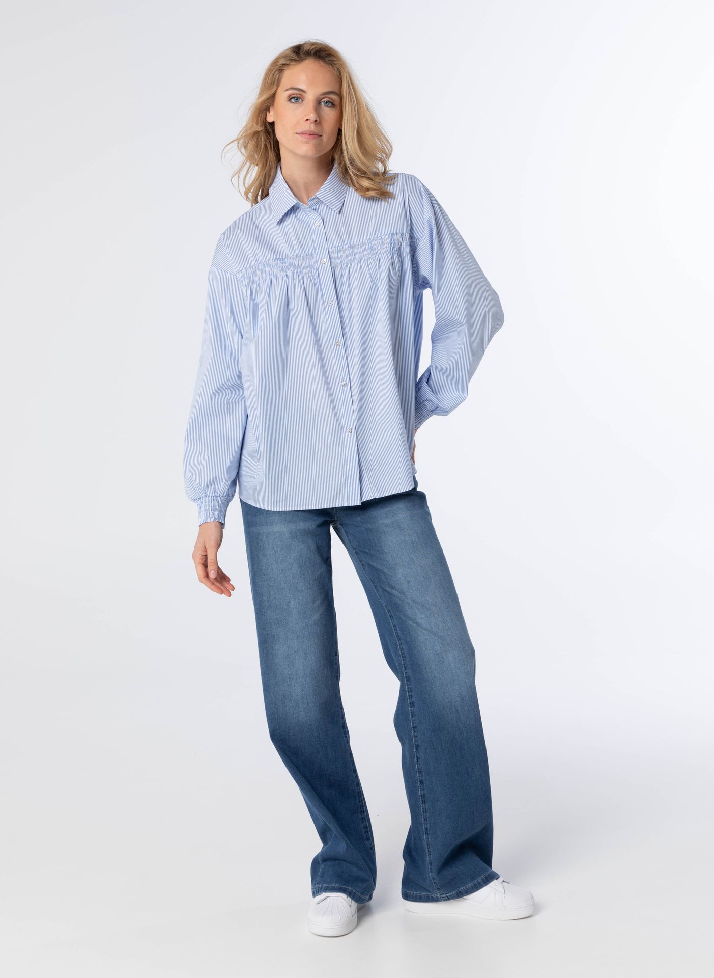 Norah Blauw gestreepte katoenen blouse blue/white 213942-431