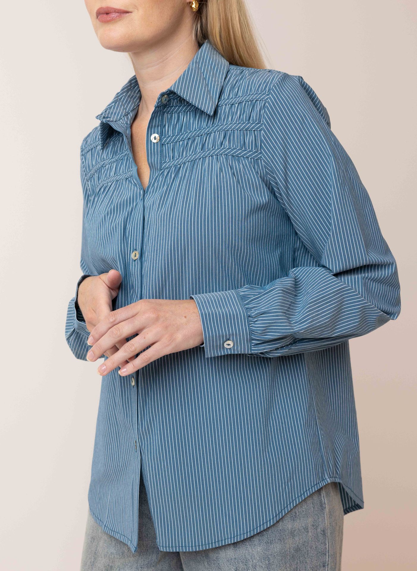 Norah Blauwe blouse gestreept teal 215291-666