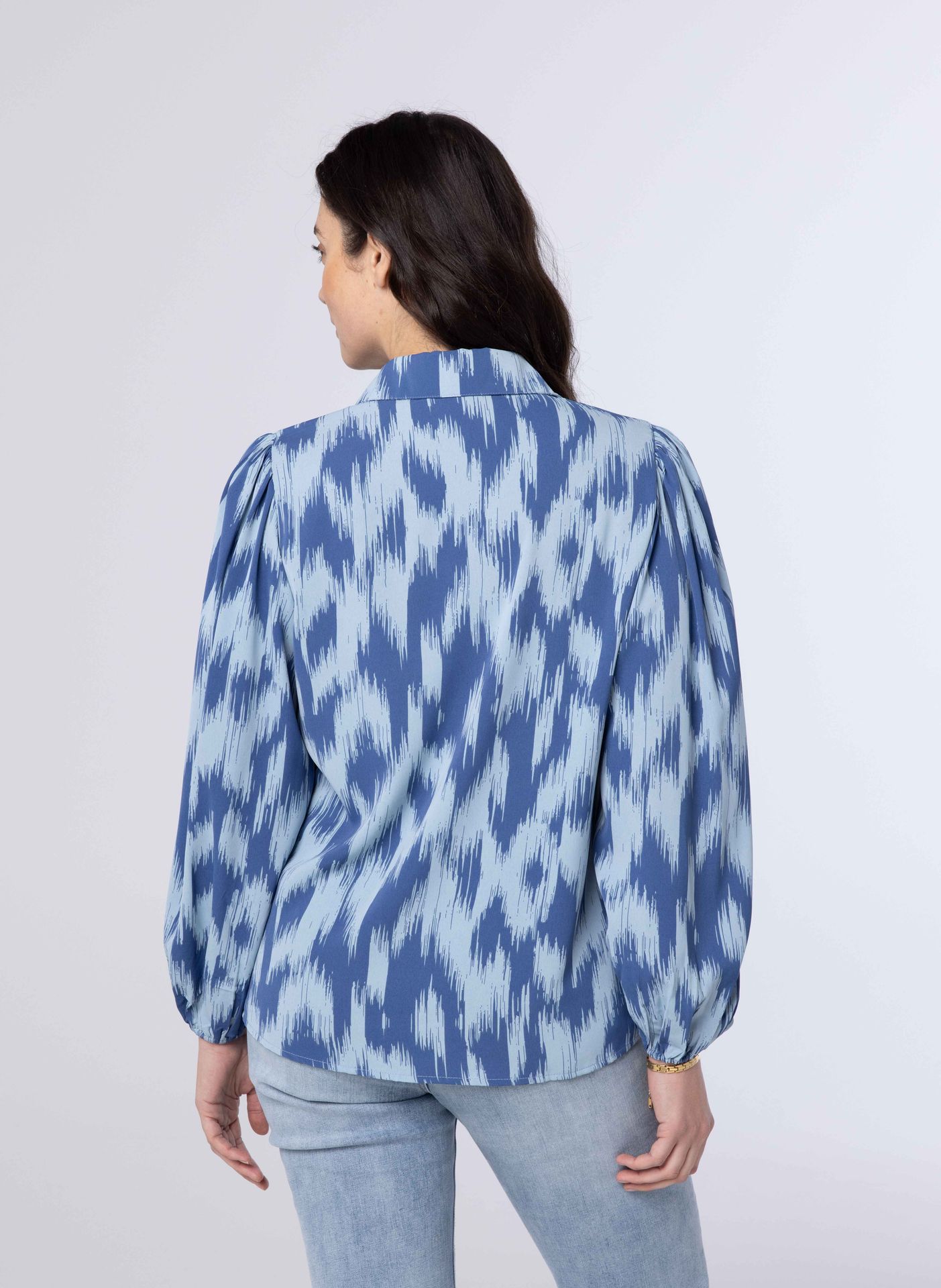 Norah Blauwe blouse  met pofmouwen blue multicolor 214089-420