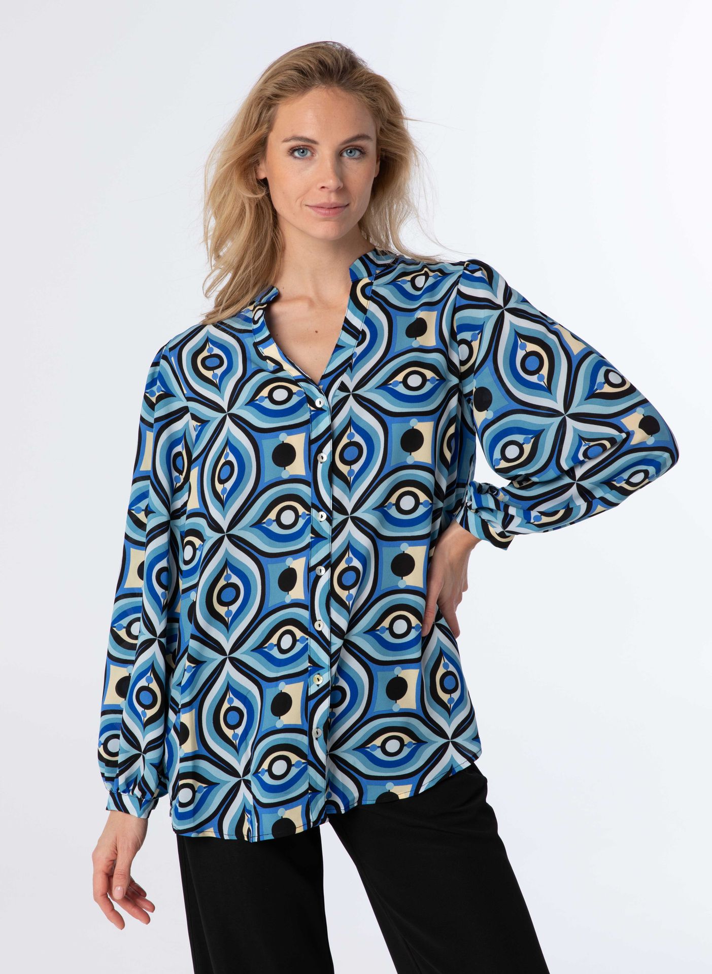 Norah Blauwe blouse met print blue multicolor 213542-420