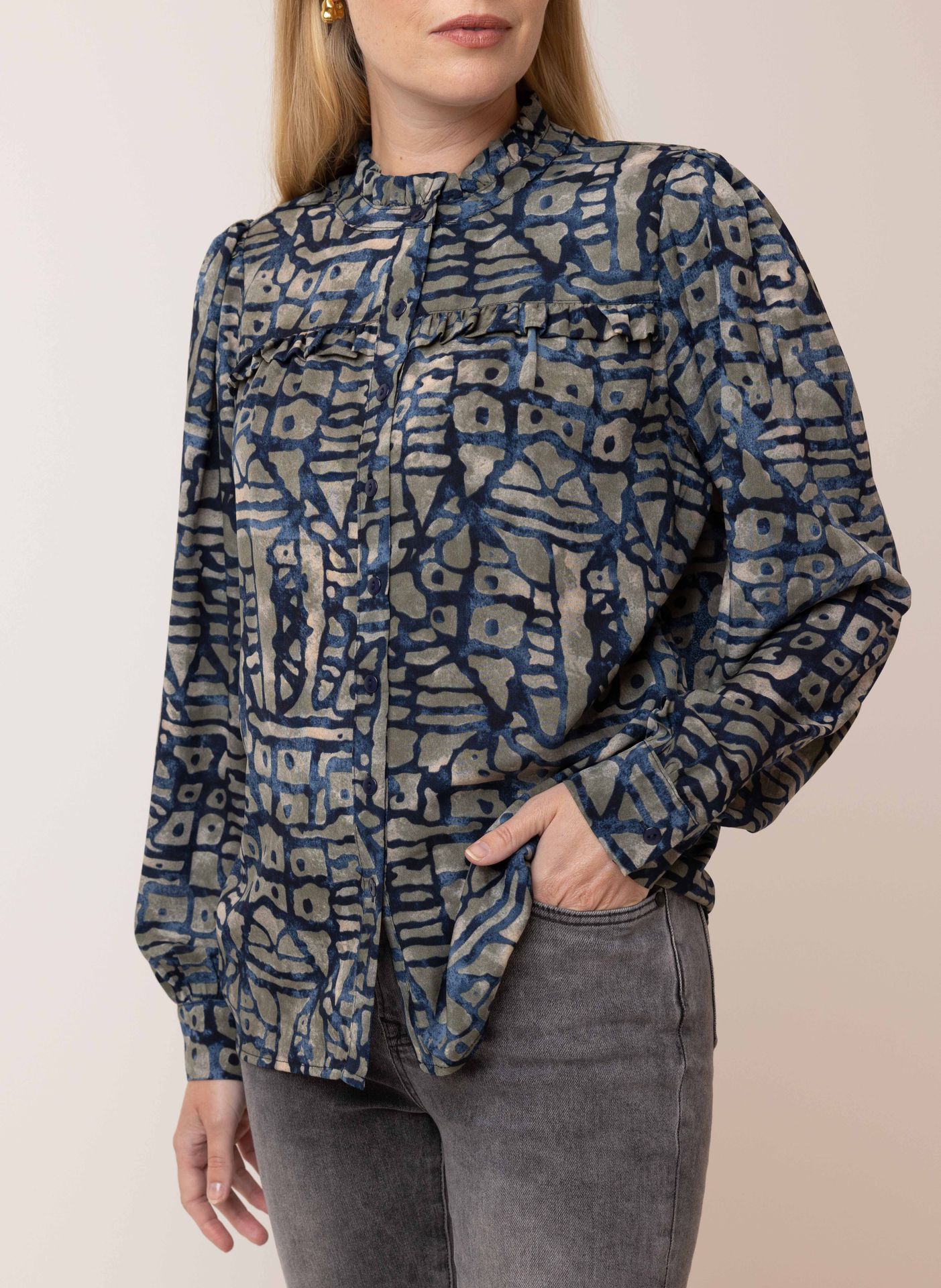 Norah Blauwe blouse met ruches blue/grey 215296-440