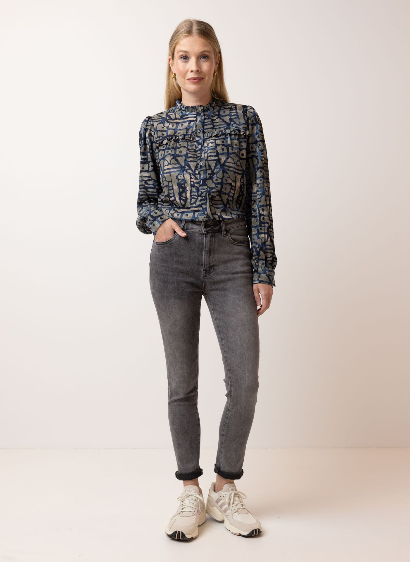 Norah Blauwe blouse met ruches blue/grey 215296-440