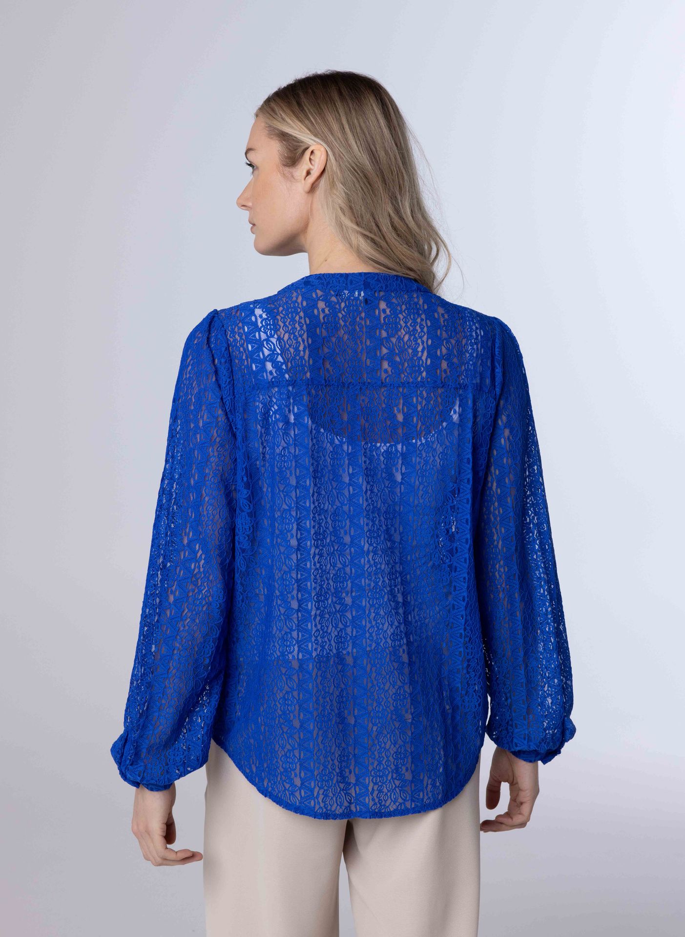 Norah Blauwe blouse van kant cobalt 213961-468