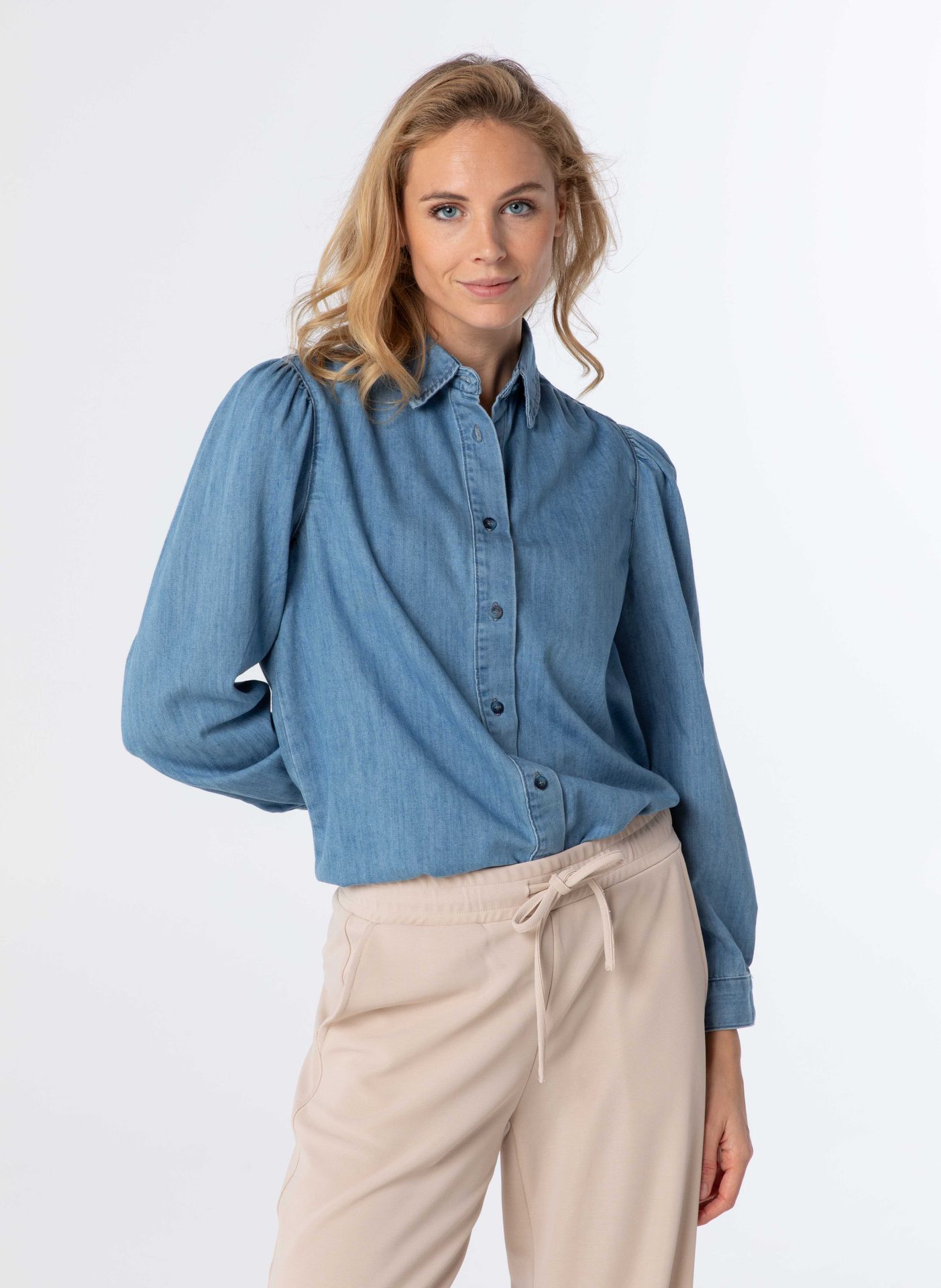 Norah Blauwe katoenen denim blouse blue 213410-400