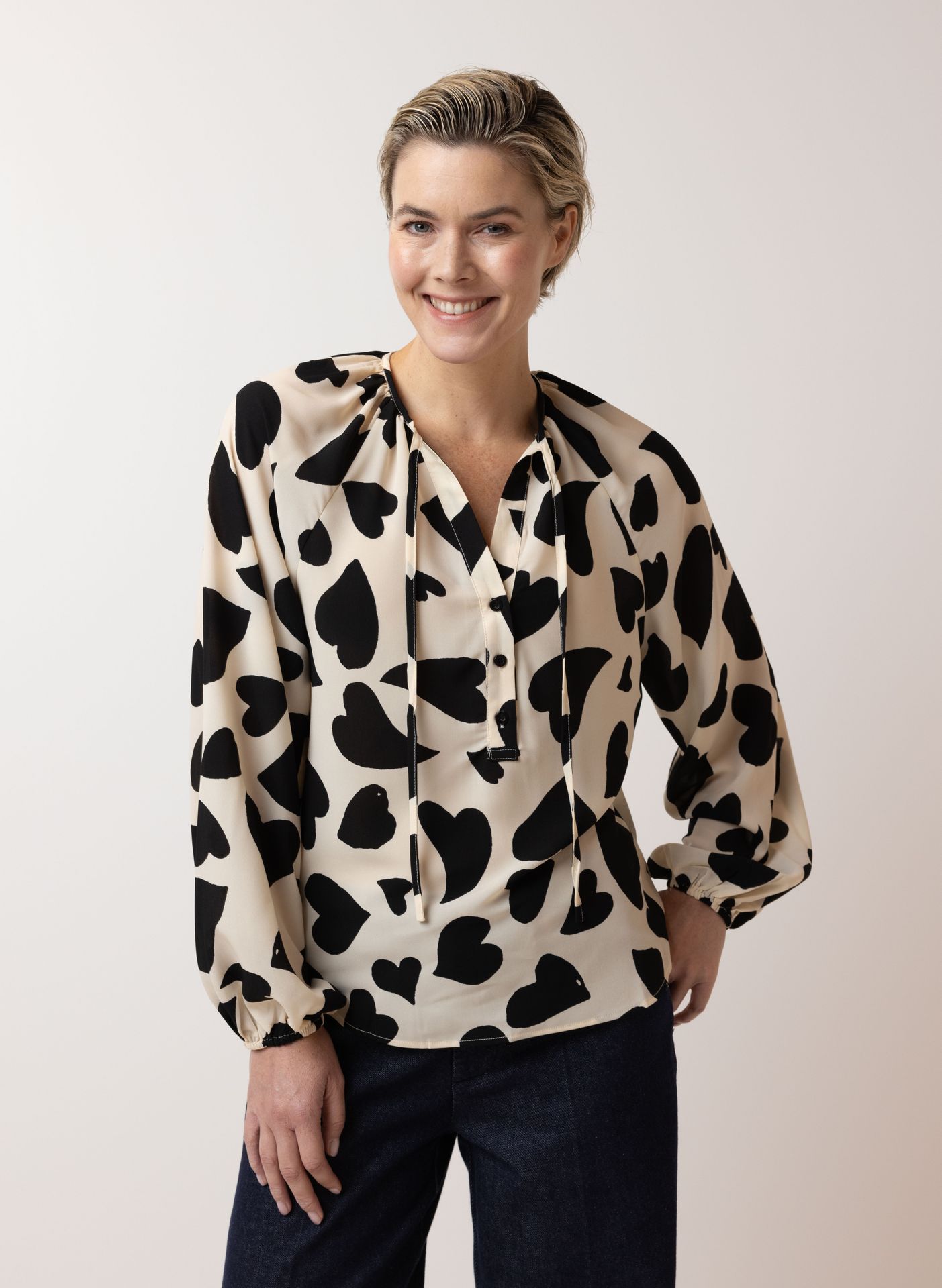 Norah Blouse met hartjes ecru/black 214189-170