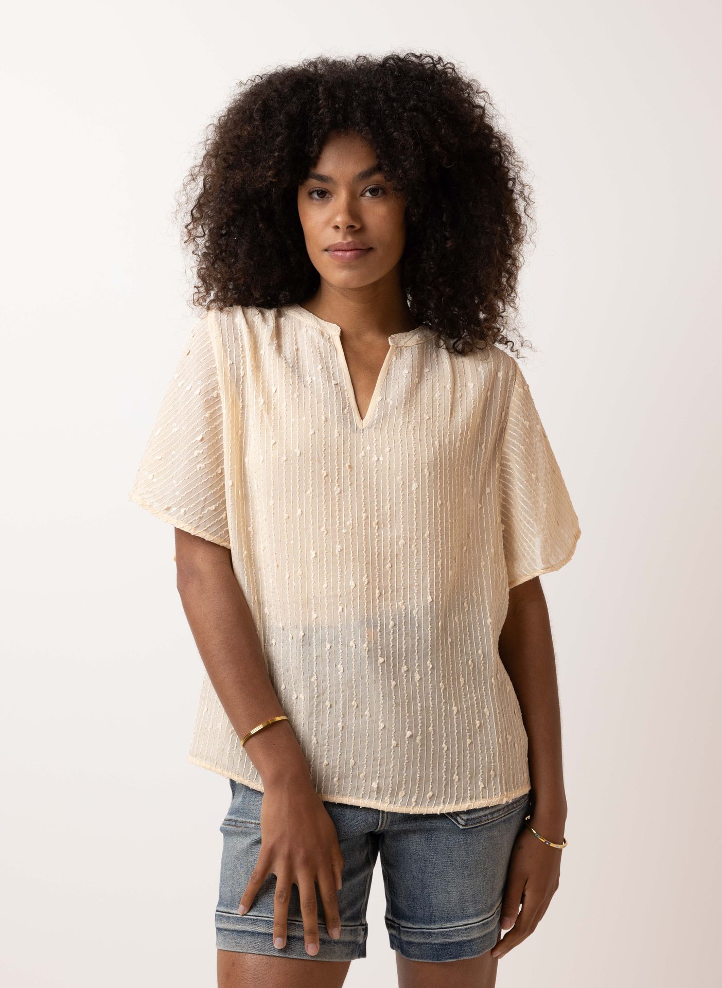 Norah Blouse met pailletten sand 214744-110