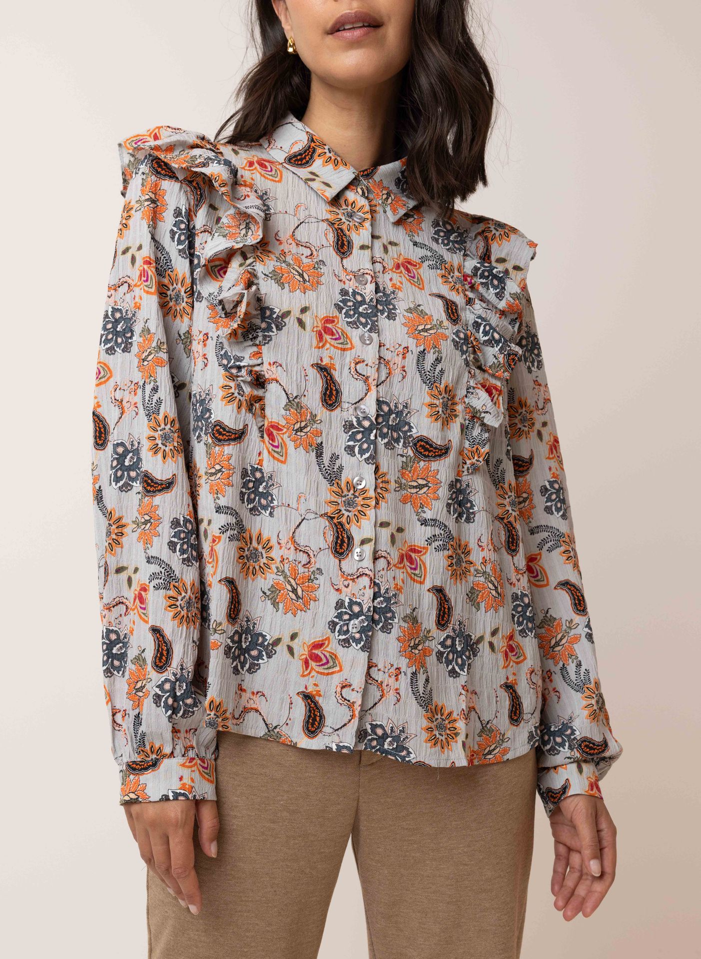 Norah Blouse met ruches grey multicolor 215152-048