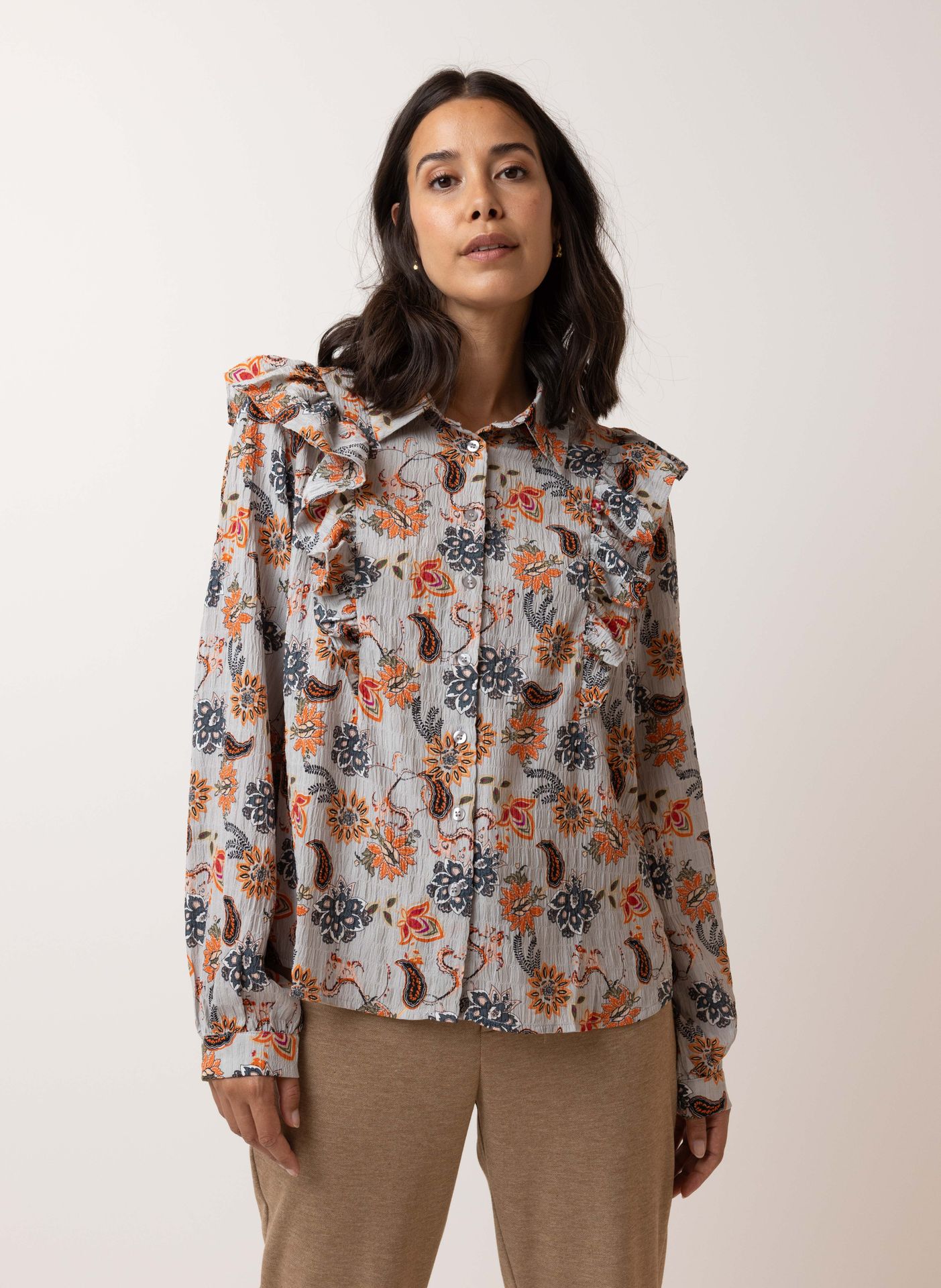 Norah Blouse met ruches grey multicolor 215152-048