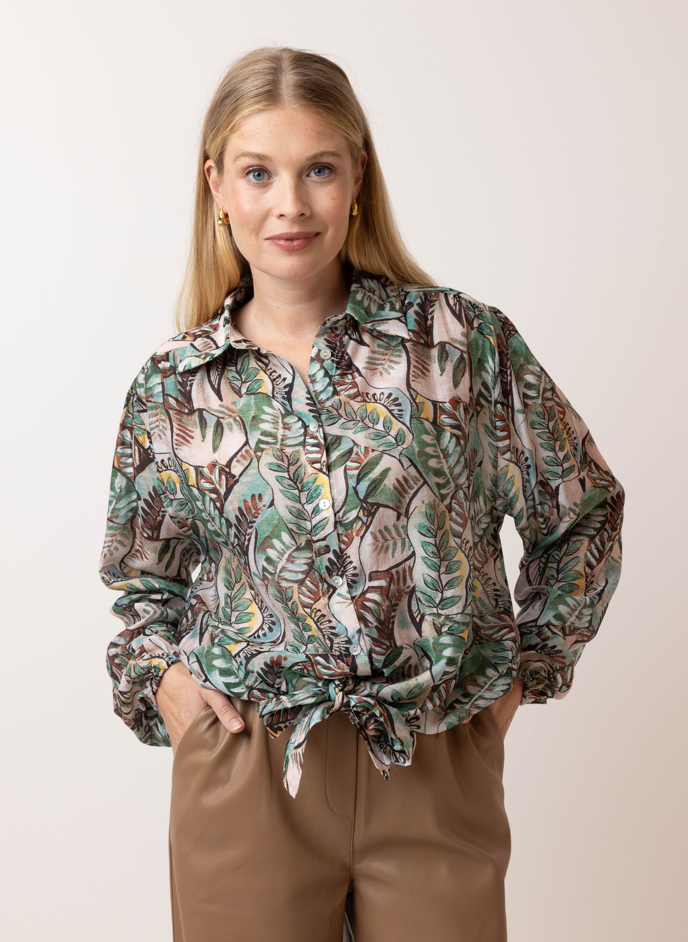 Norah Blouse met strik green multicolor 215190-520