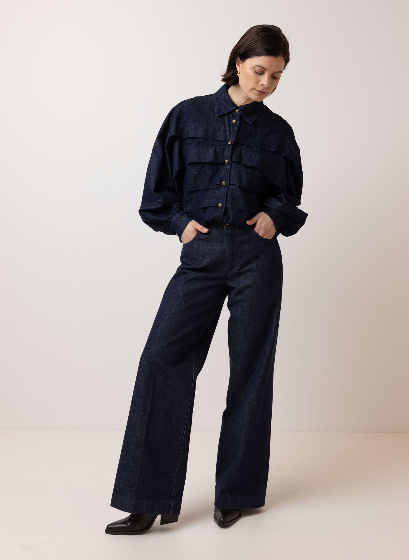 Norah Donkerblauwe denim blouse dark blue 215468-499