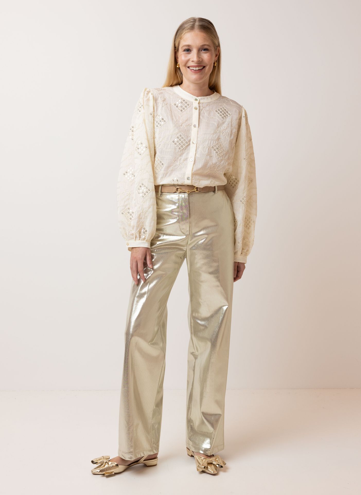 Norah Ecru blouse met pailletten ecru 215115-102