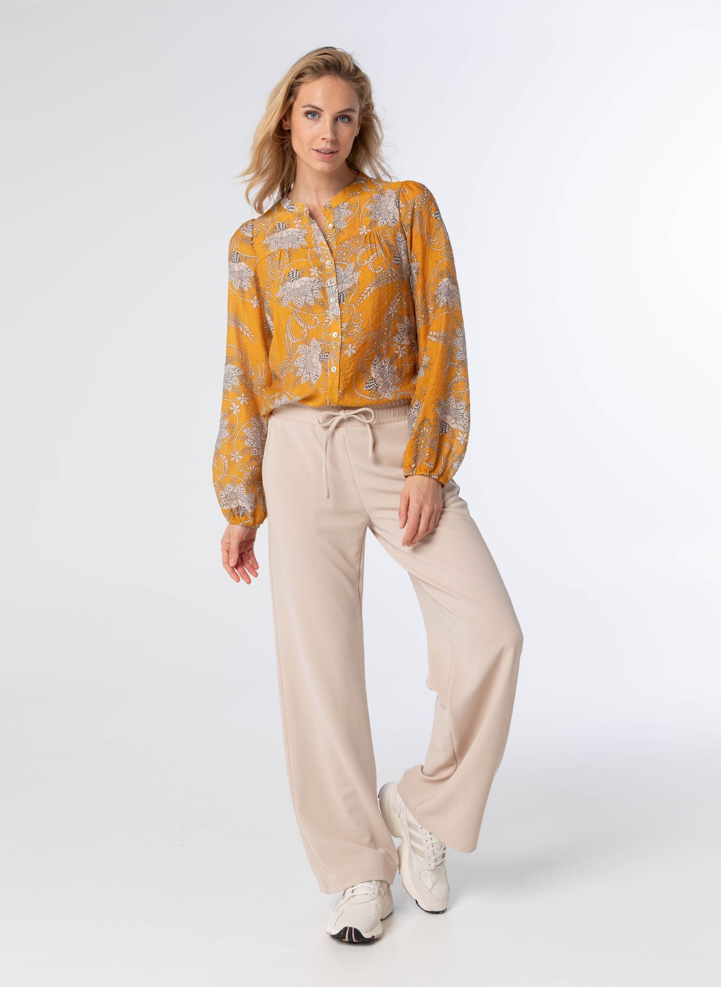 Norah Gele blouse met pofmouwen yellow multicolor 213910-320