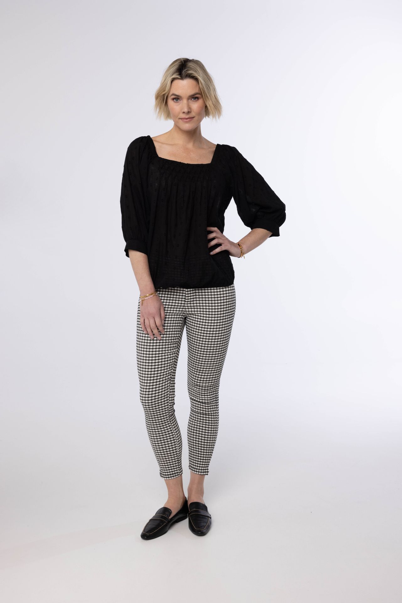 Norah Geruite broek black/white 210852-031