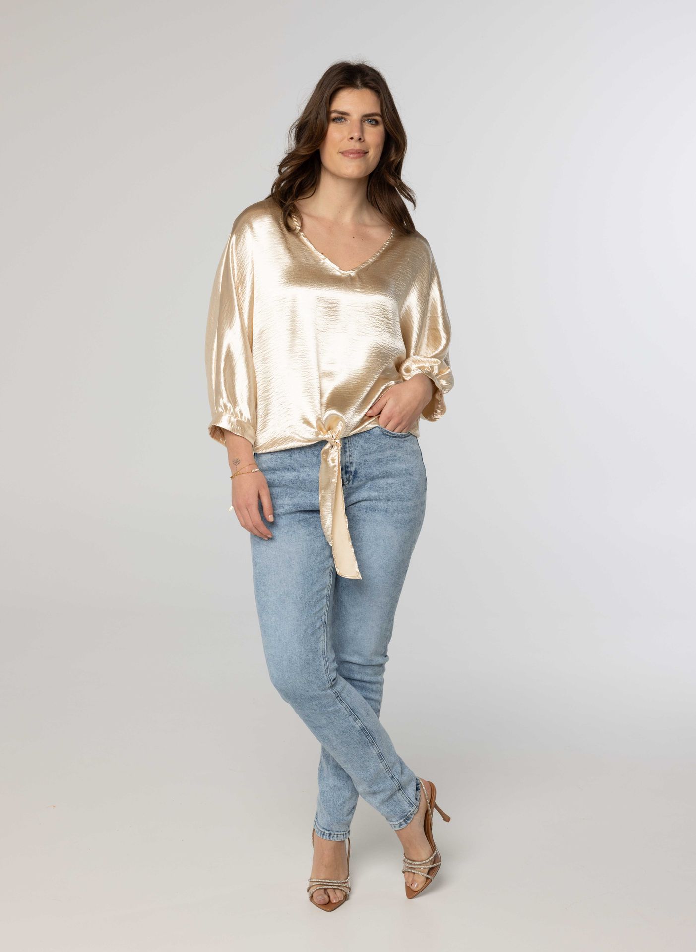 Norah Glanzende blouse in champagnekleur champagne 214098-103