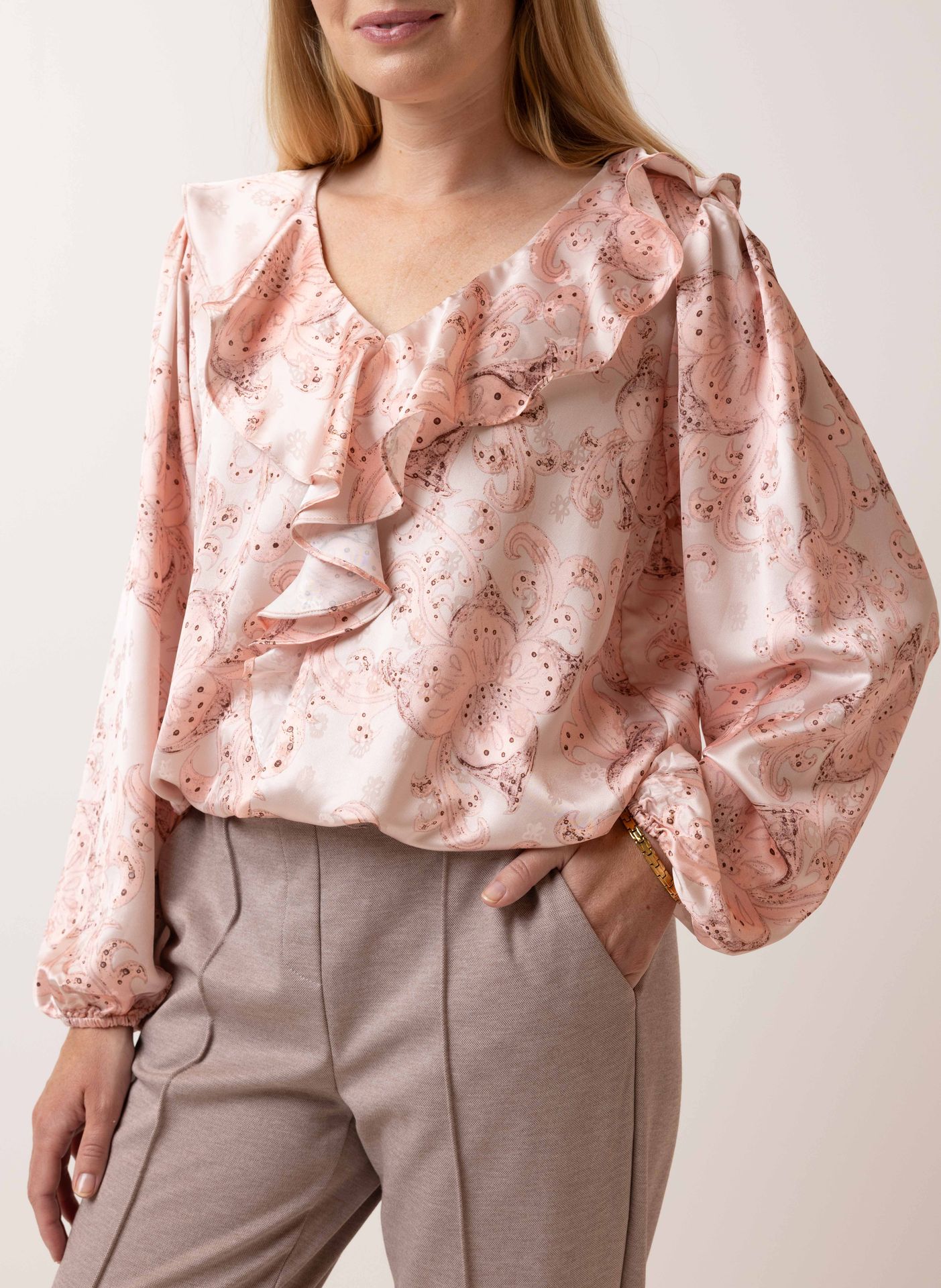 Norah Glanzende roze blouse rose multicolor 215080-910