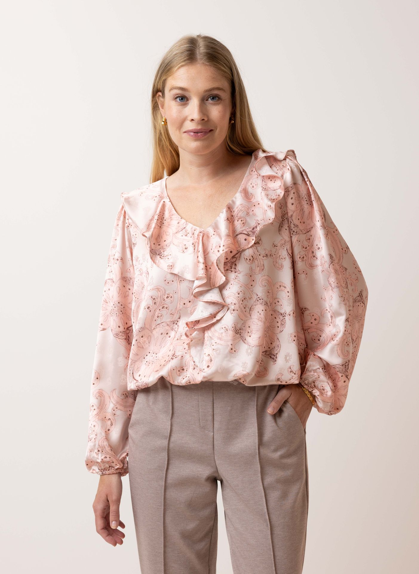 Norah Glanzende roze blouse rose multicolor 215080-910