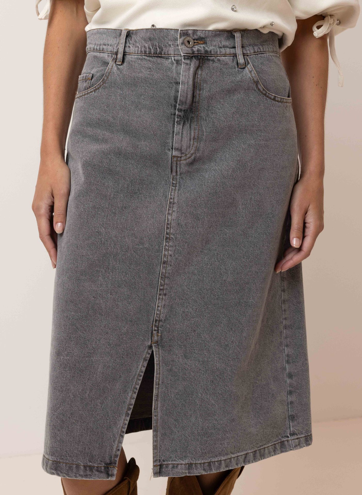 Norah Grijze midi denim rok grey 215178-045