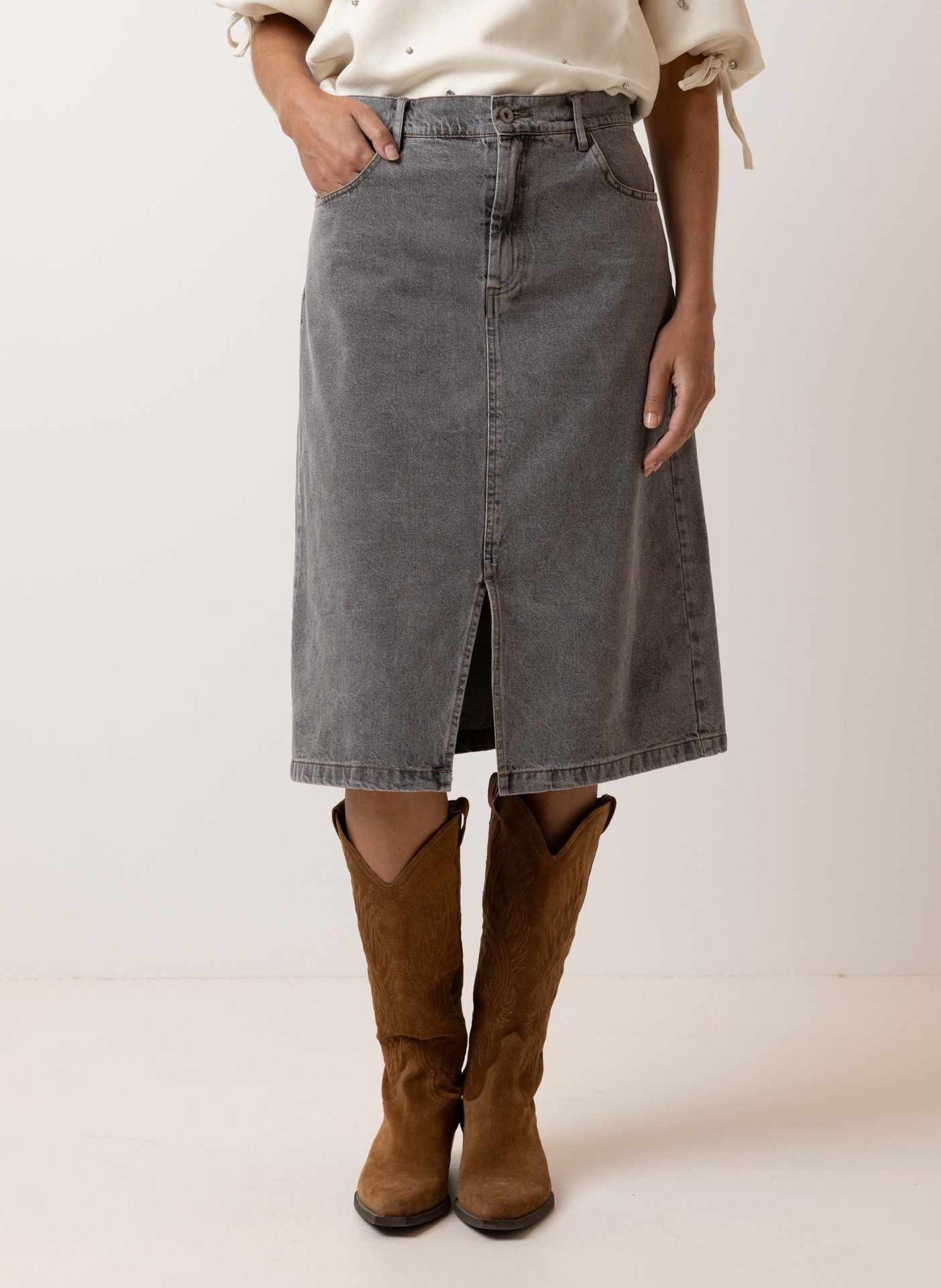 Norah Grijze midi denim rok grey 215178-045