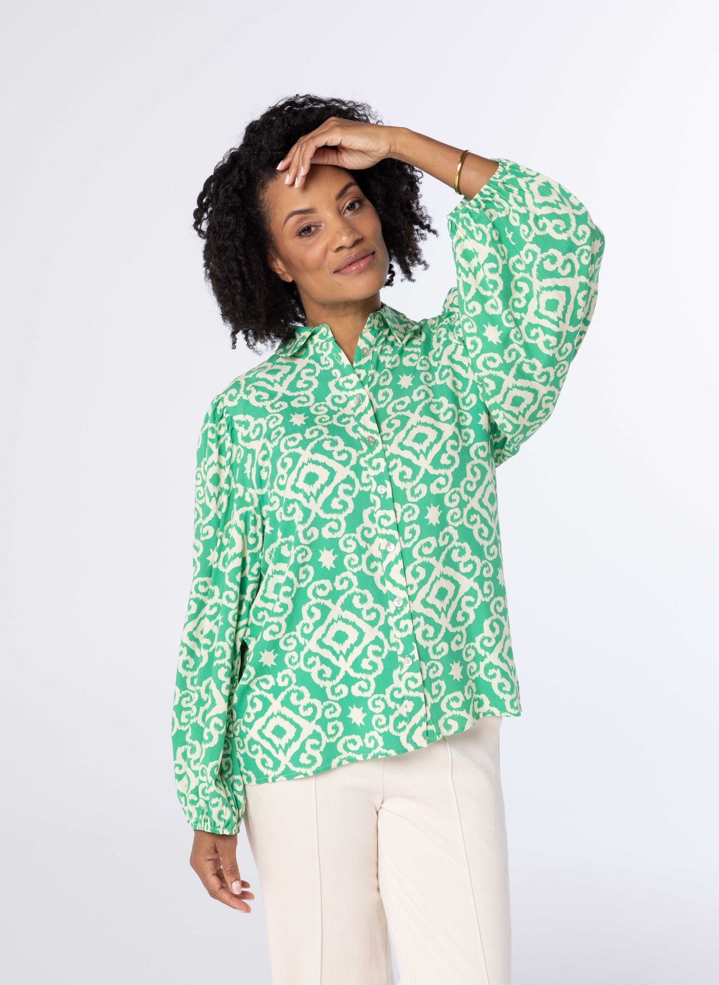 Norah Groen beige blouse met print green/ecru 213862-541