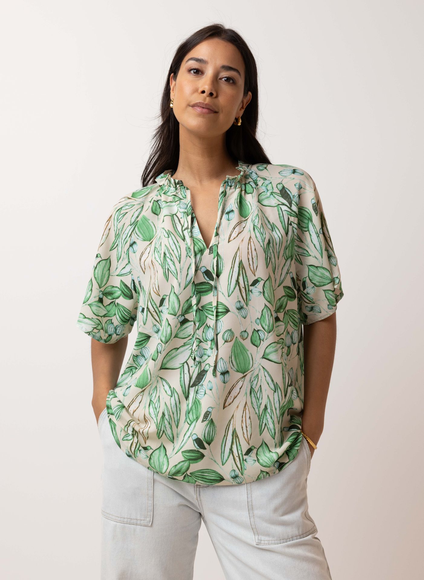 Norah Groene blouse met koordjes green/ecru 214420-541