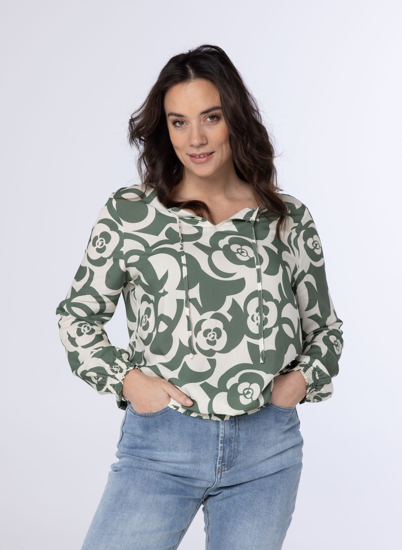 Norah Groene blouse met pofmouwen green multicolor 213861-520