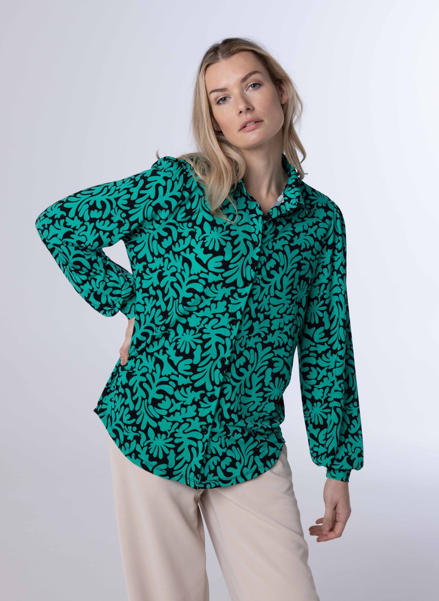 Norah Groene blouse met print green/black 214073-530