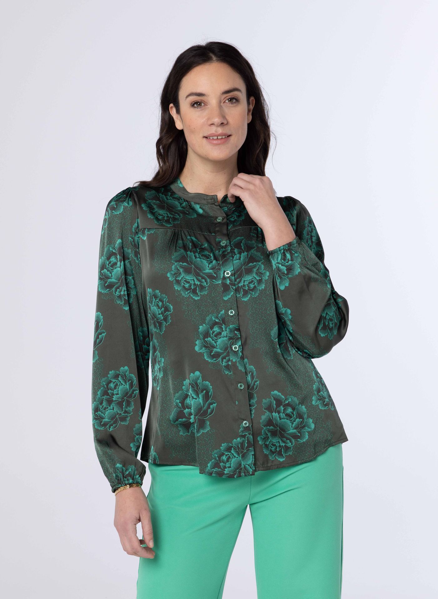 Norah Groene blouse van polyester-satijn green multicolor 214095-520