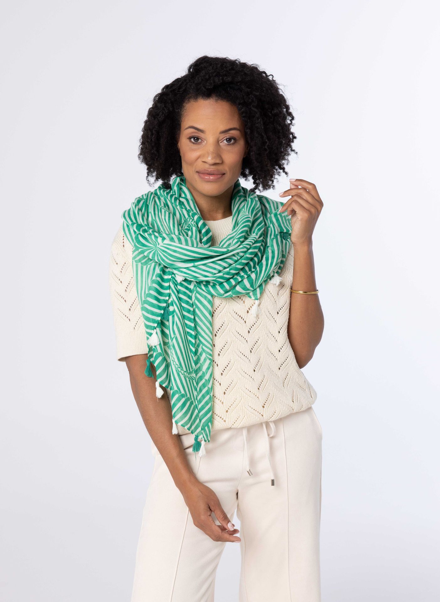 Norah Groene sjaal met tassels green/white 213605-531