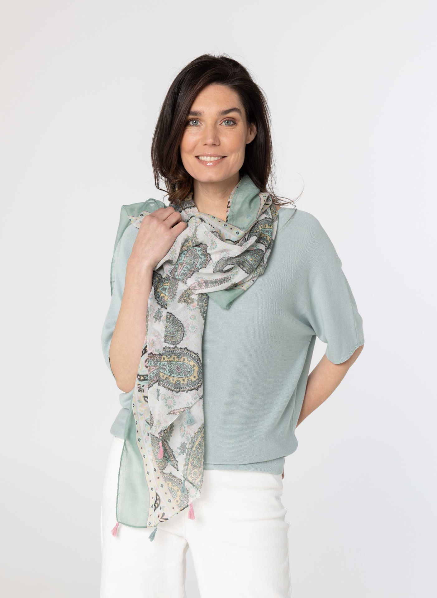Norah Groene sjaal met tassels grey green multicolor 213600-061