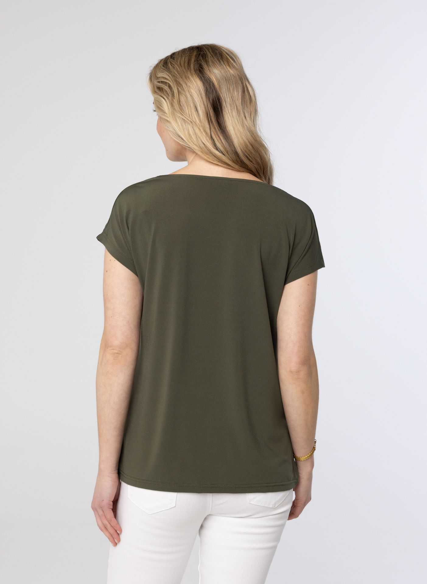 Norah Legergroen shirt met gedrapeerde hals dark army 209994-580