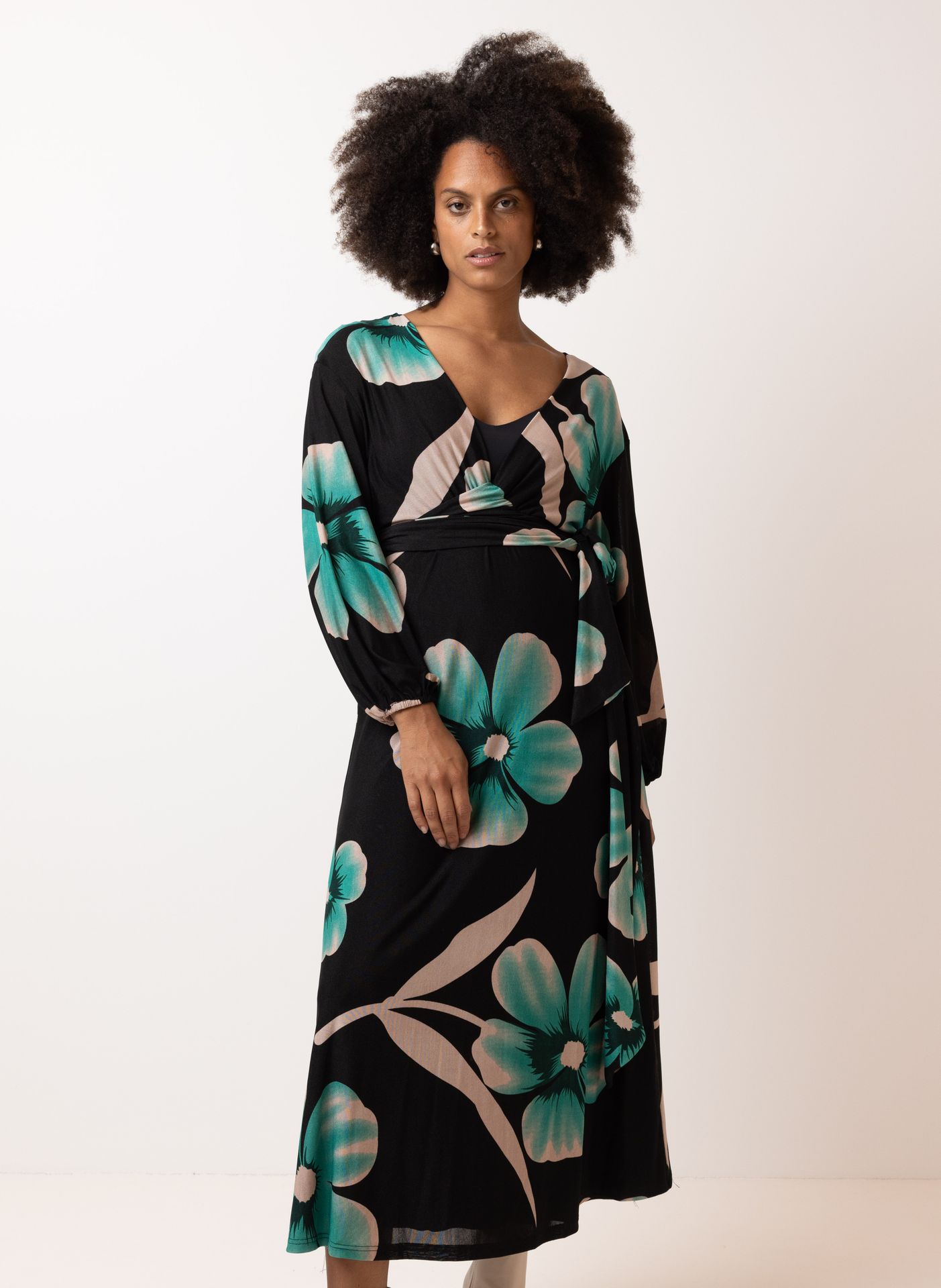 Norah Maxi jurk met bloemen black/green 214357-035