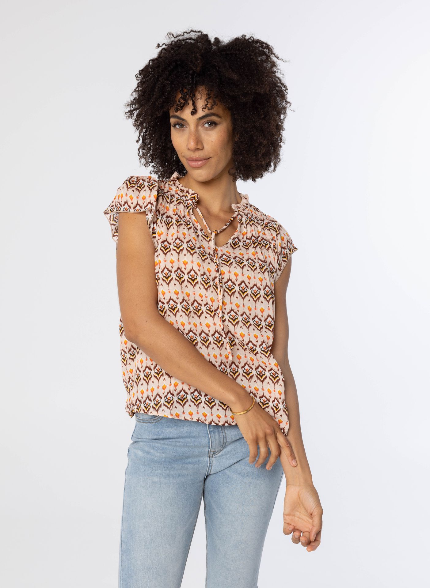 Norah Meerkleurige blouse met korte mouwen ecru multicolor 214062-122