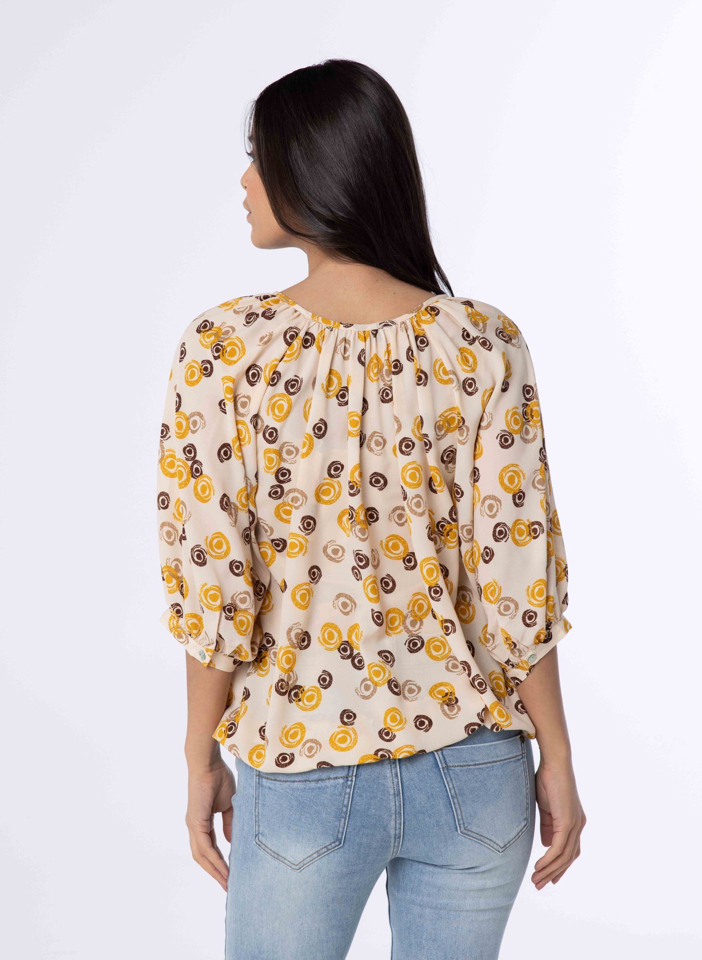 Norah Meerkleurige blouse met pofmouwen yellow multicolor 213832-320