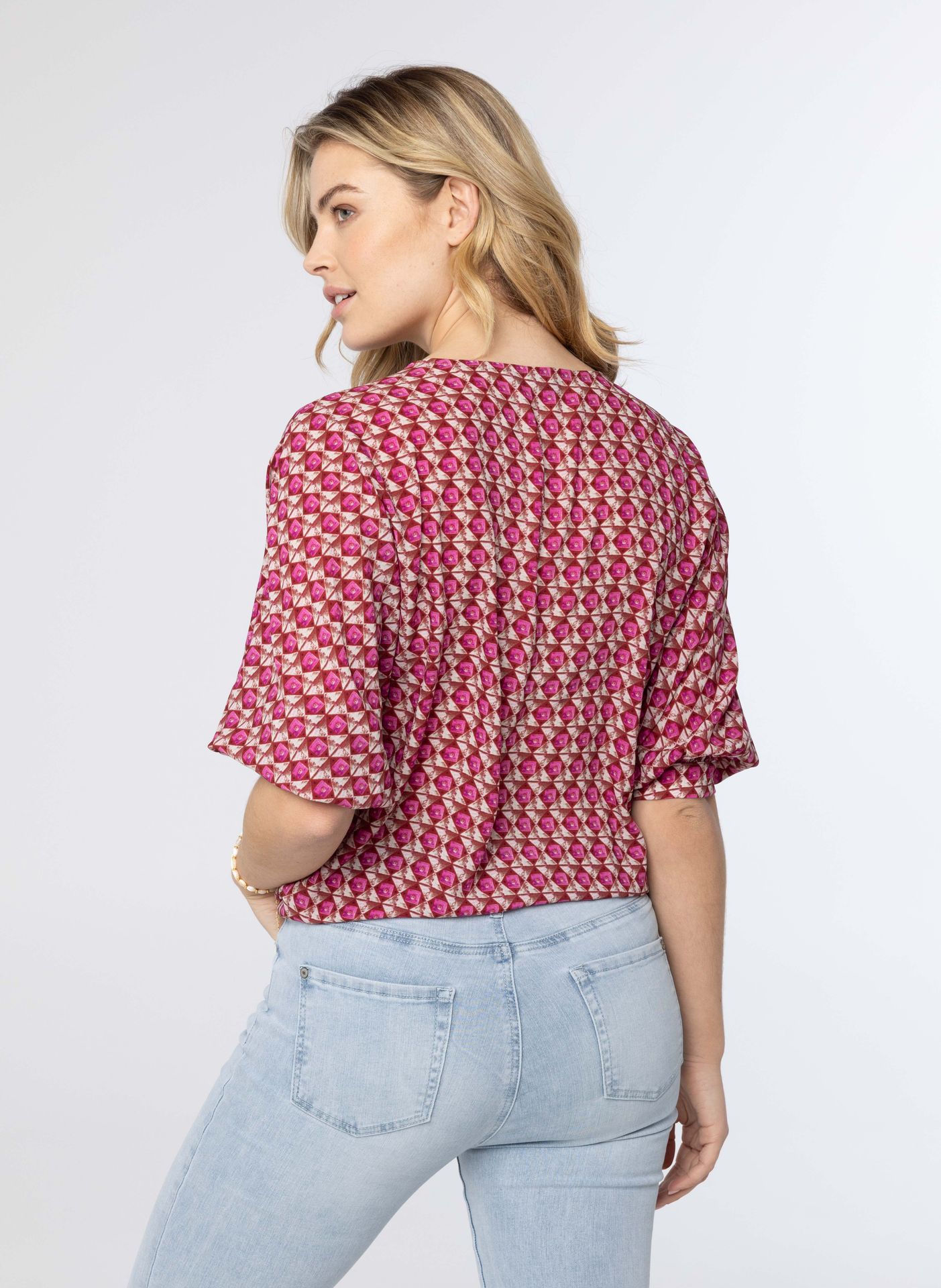 Norah Meerkleurige blouse met strik geranium multicolor 213541-665