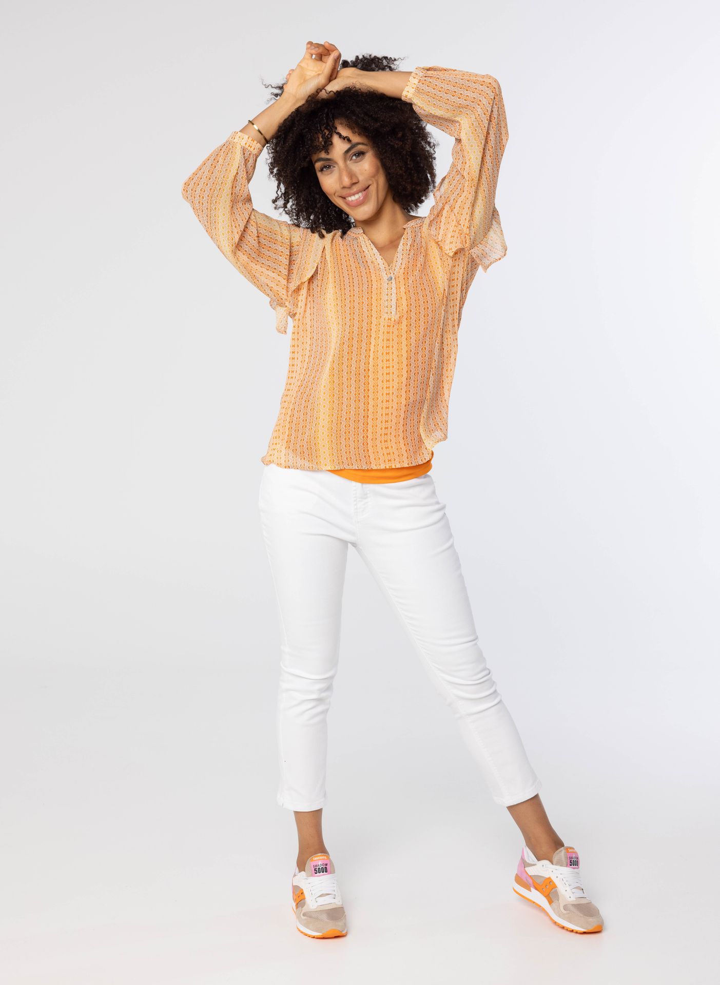 Norah Oranje blouse met ruches orange multicolor 213432-720