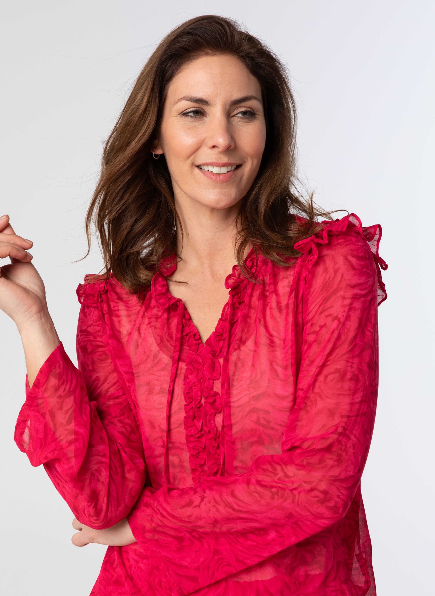 Norah Roze blouse met ruches fuchsia 213191-953