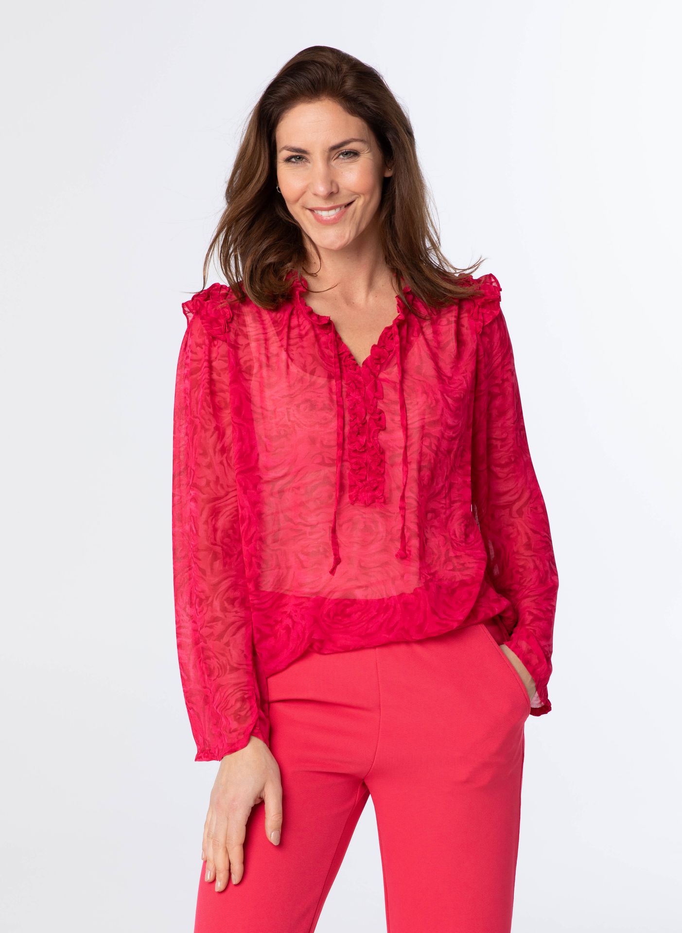 Norah Roze blouse met ruches fuchsia 213191-953