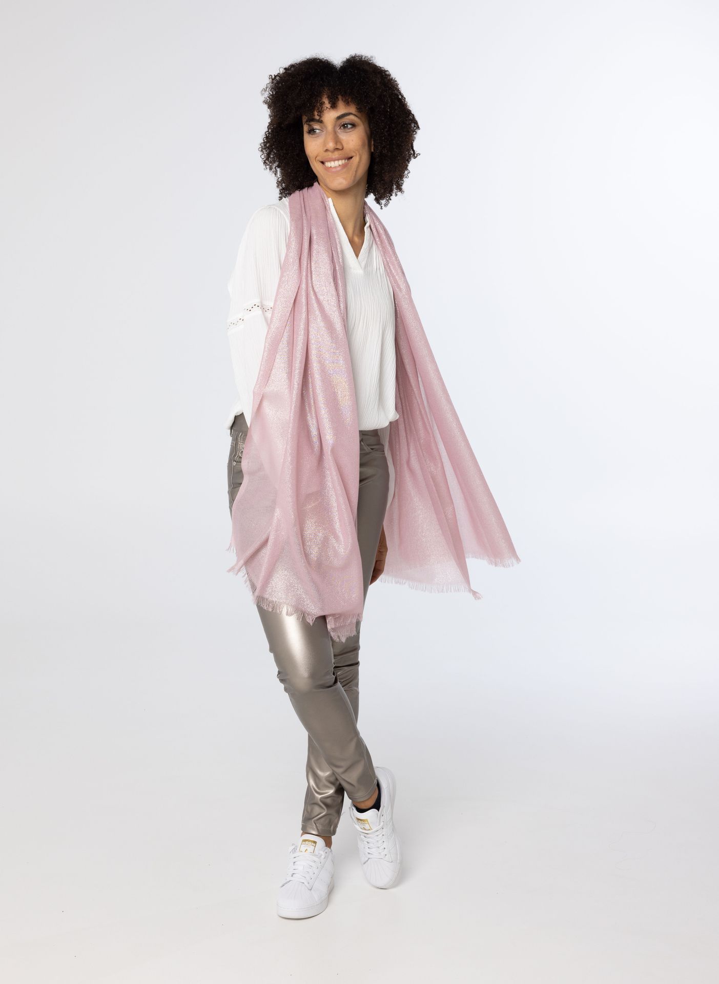 Norah Roze sjaal met glitters pink 214399-900