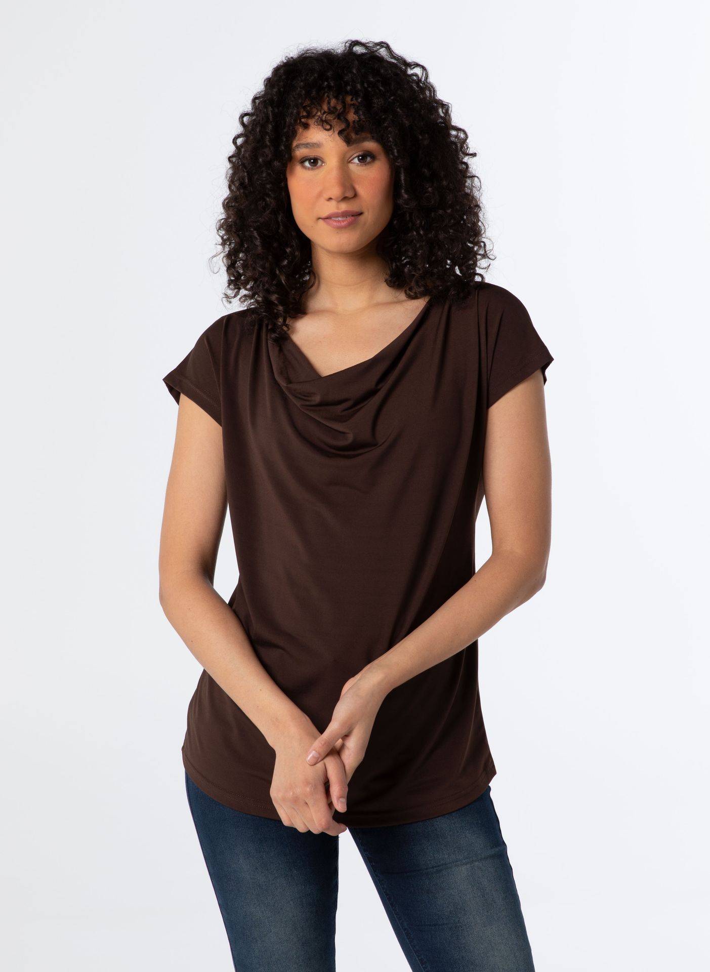 Norah Shirt bruin watervalhals dark brown 209994-299
