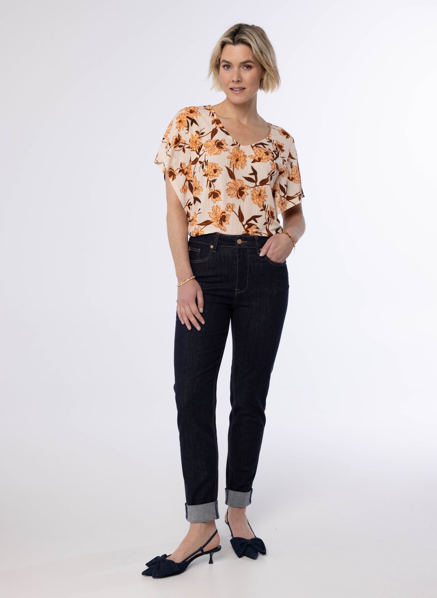 Norah Shirt met botanische print peach multicolor 214216-710