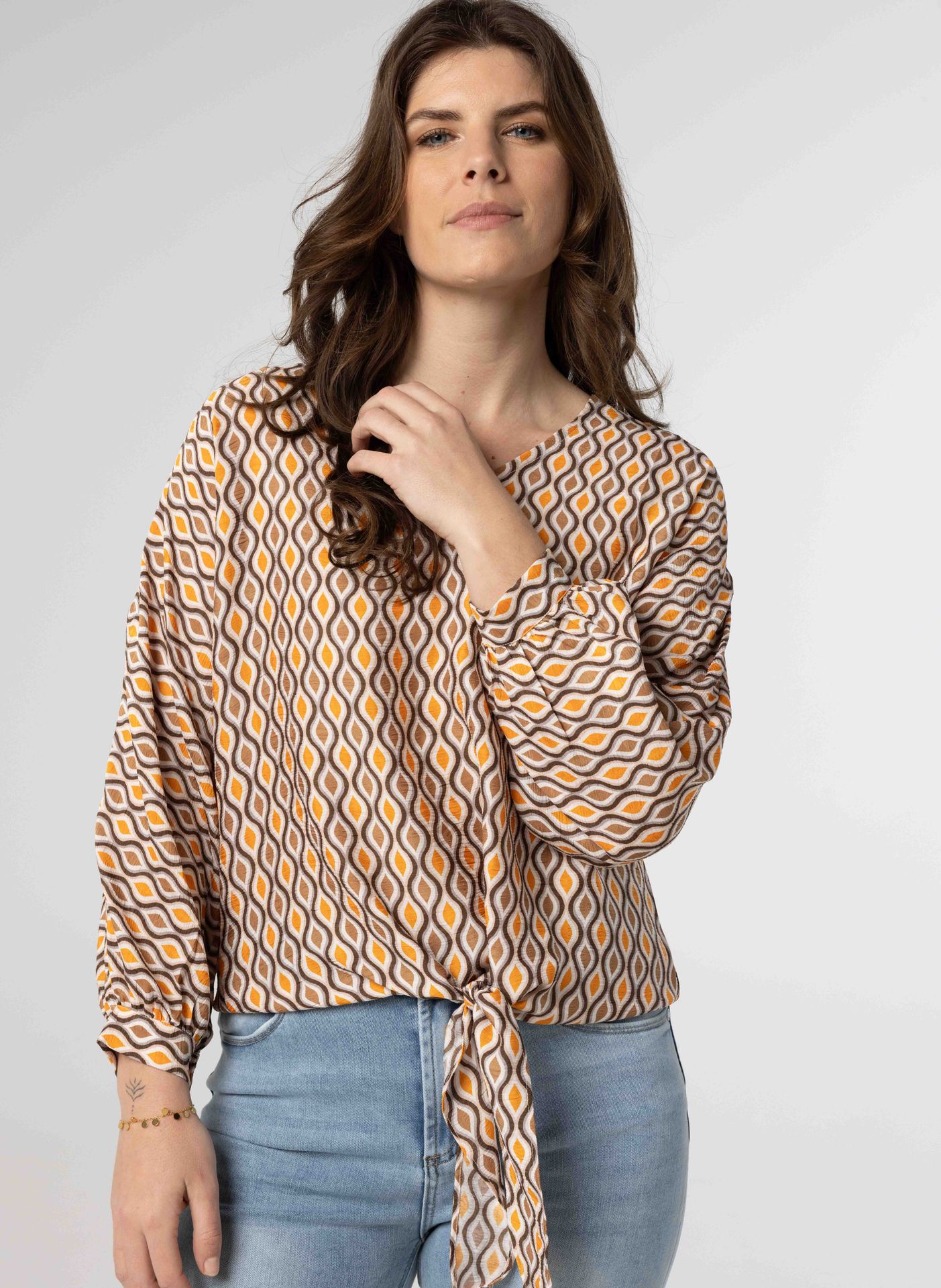 Norah Shirt met strikdetail brown/yellow 213850-233