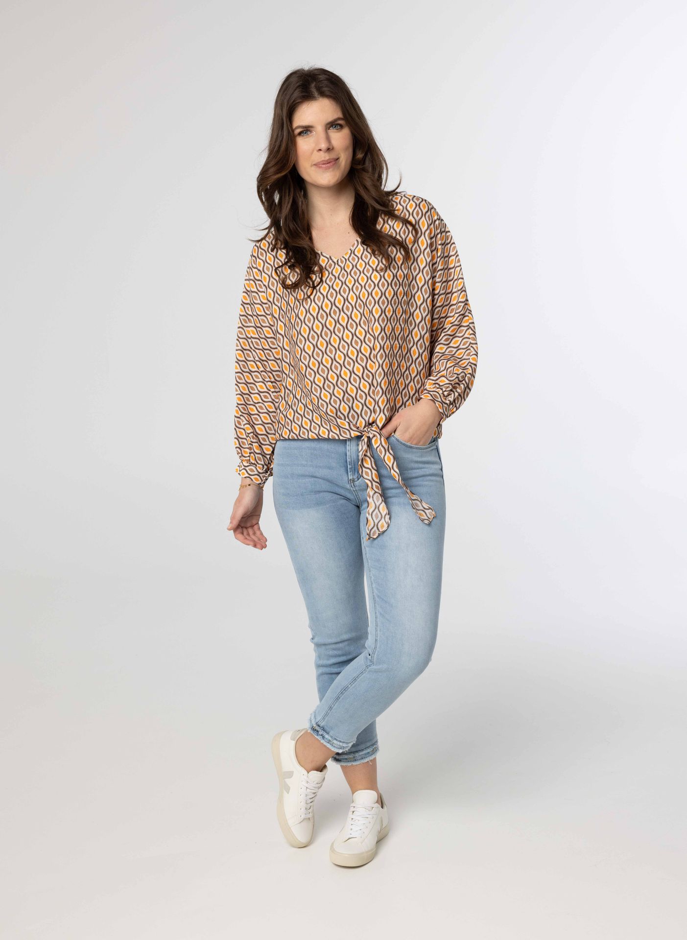 Norah Shirt met strikdetail brown/yellow 213850-233