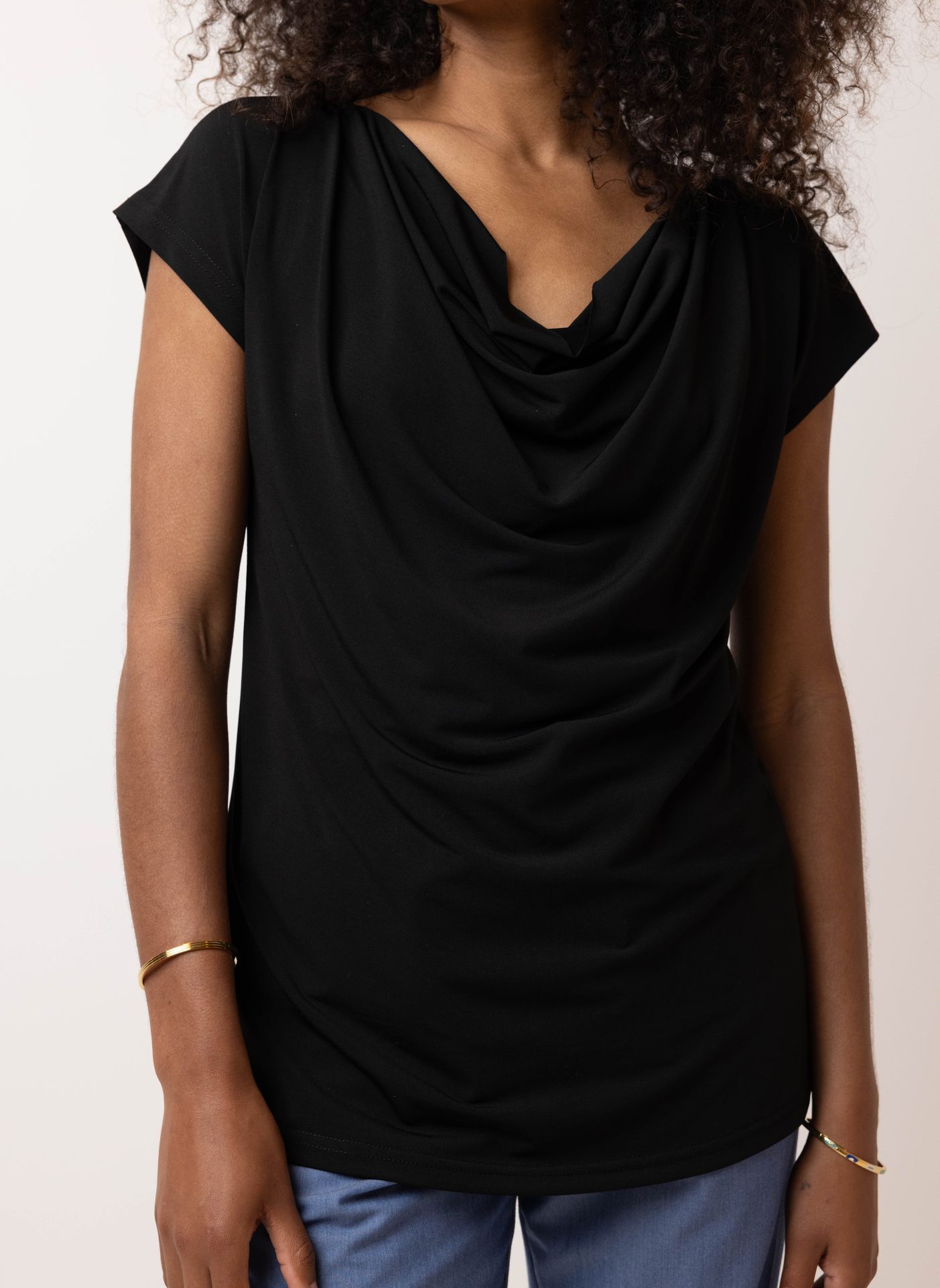 Norah Zwart shirt met gedrapeerde hals black 209994-001