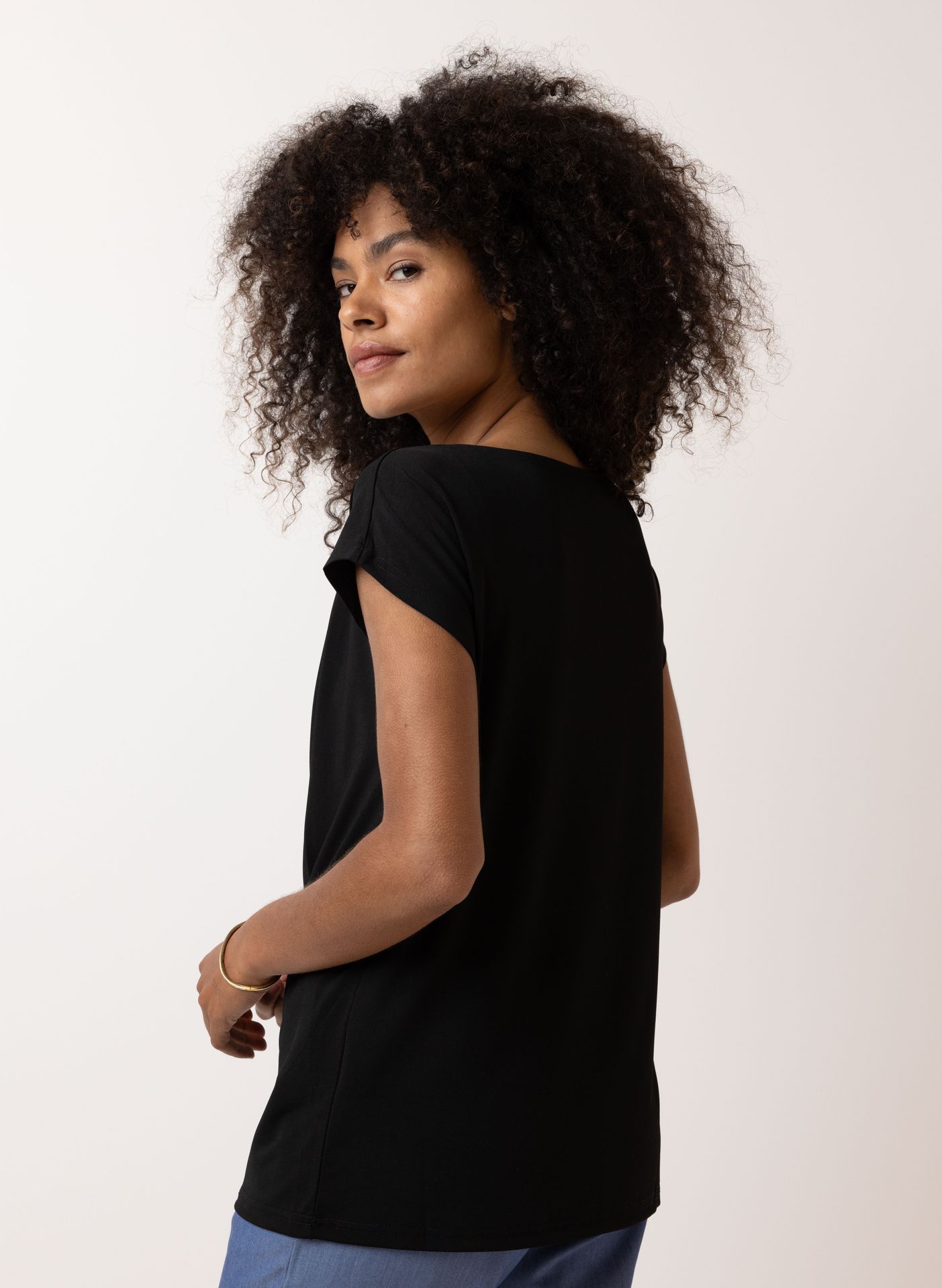 Norah Zwart shirt met gedrapeerde hals black 209994-001