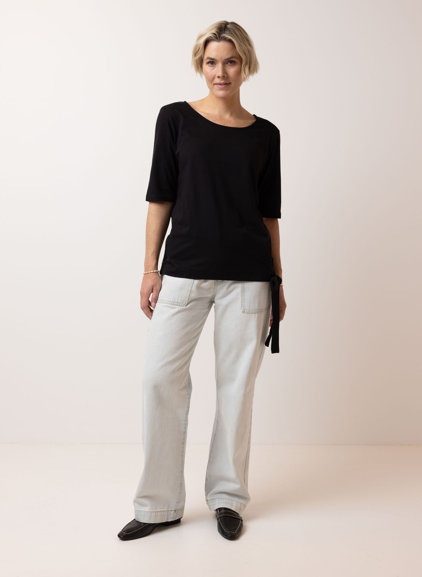 Norah Zwart shirt met strik black 209993-001