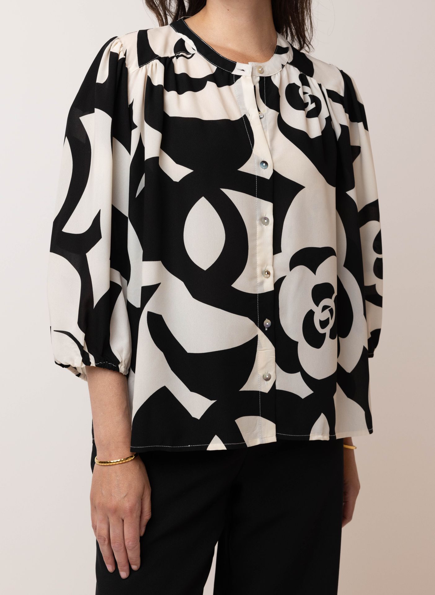 Norah Zwart witte blouse black/white 214060-031