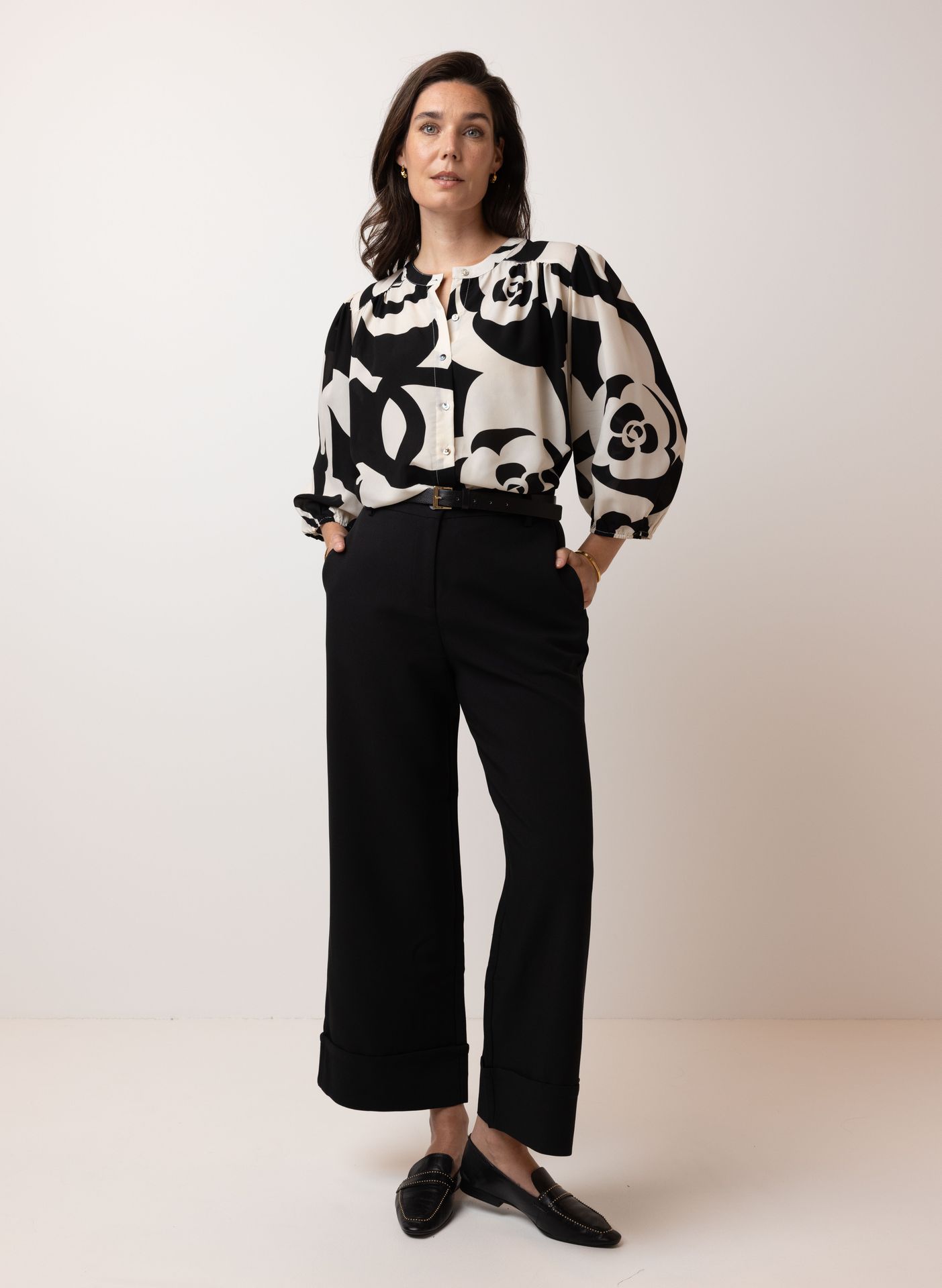 Norah Zwart witte blouse black/white 214060-031